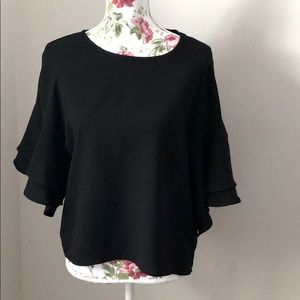 Black Ruffle Sleeve Top